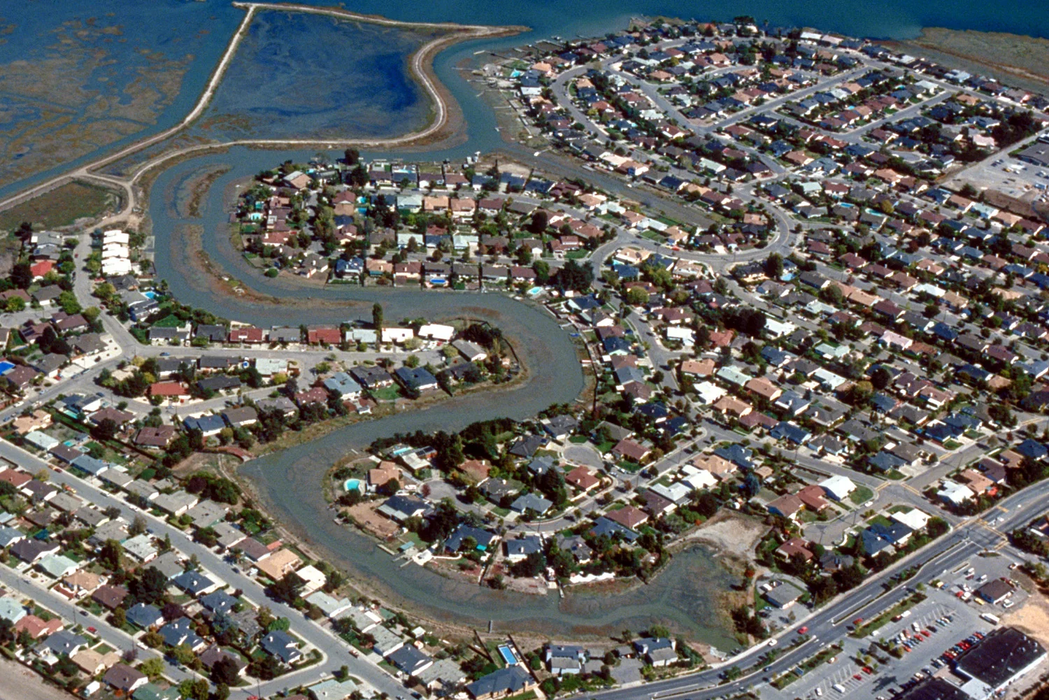 Aerial view of Corte Madera Creek and surrounding neighborhoods