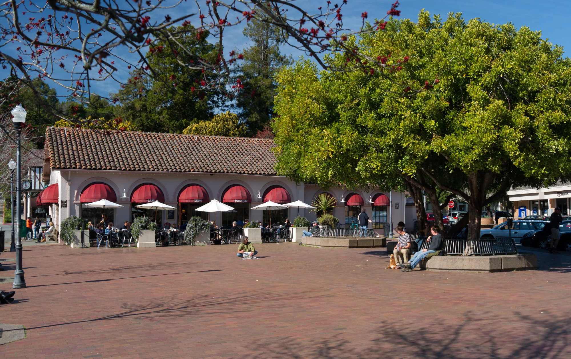 Depot Plaza and its historic building in downtown Mill Valley, California
