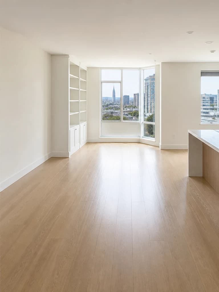 Illustrative empty luxury apartment prepared for a move-out inspection